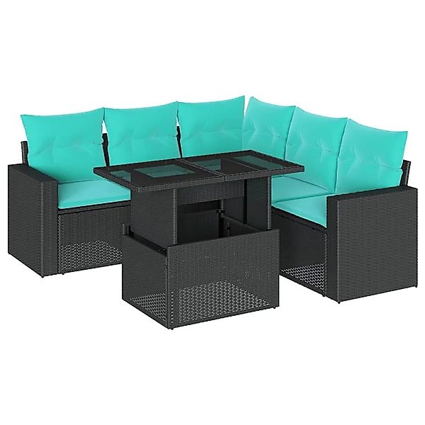 vidaXL 6-Tlg Gartensofa-Set mit Kissen Schwarz Polyrattan 3267267 günstig online kaufen
