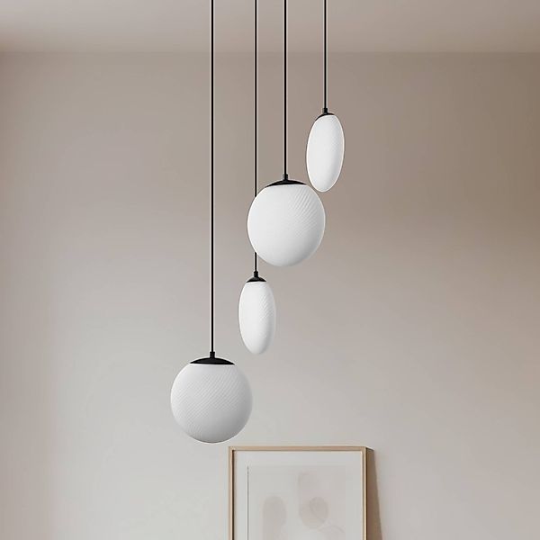 Lucande Hängeleuchte Lunelle, schwarz, Glas, 4-flg., Ø 40 cm günstig online kaufen
