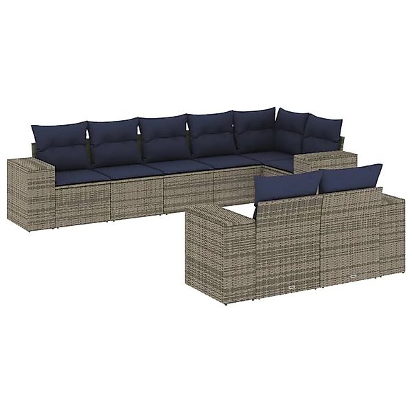 vidaXL 8-Tlg Gartensofa-Set mit Kissen Grau Polyrattan 3222820 günstig online kaufen