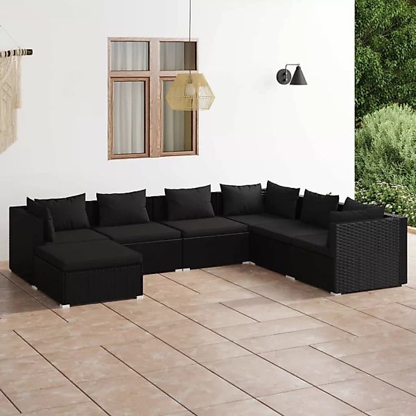 Vidaxl 7-tlg. Garten-lounge-set Mit Kissen Poly Rattan Schwarz günstig online kaufen