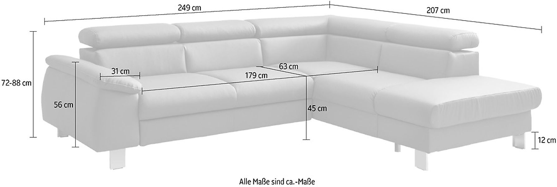 COTTA Ecksofa "Komaris L-Form", inklusive Kopf- bzw. Rückenverstellung, wah günstig online kaufen