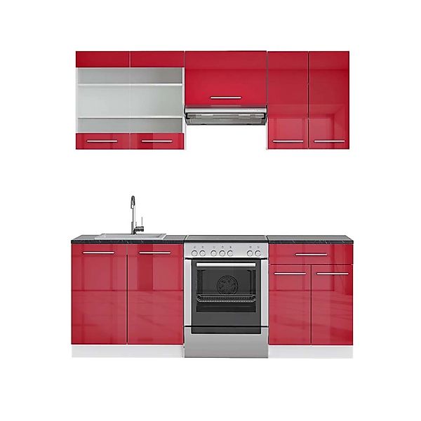 Vicco Fame-Line Küchenzeile Bordeaux Hochglanz/Weiß 200 cm AP Anthrazit ohn günstig online kaufen