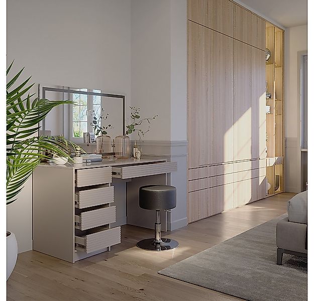 Vicco Schminktisch Sherry, Cashmere, 120 cm mit LED-Spiegel und Hocker (2-S günstig online kaufen