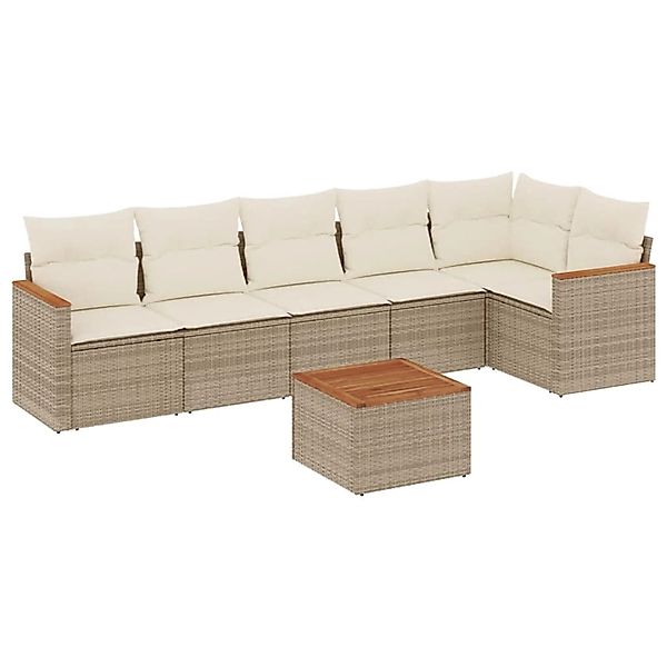 vidaXL 7-Tlg Garten-Sofagarnitur mit Kissen Beige Poly Rattan 3225995 günstig online kaufen