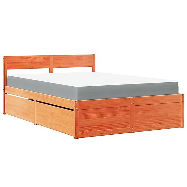 vidaXL Bett mit Schubladen und Matratze Wachsbraun 140x190 Massivholz201087 günstig online kaufen