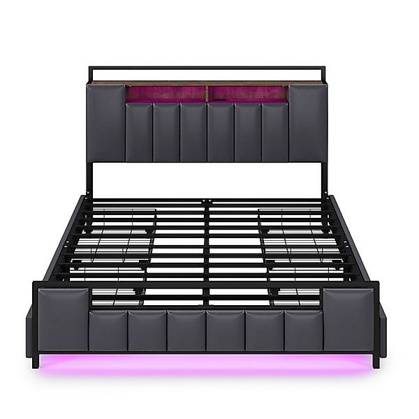Gotagee Polsterbett Multifunktionsbett LED Jugendbett flaches Bett Doppelbe günstig online kaufen