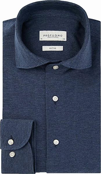 Profuomo Hemd Knitted Slim Fit Indigo Blau - Größe 42 günstig online kaufen