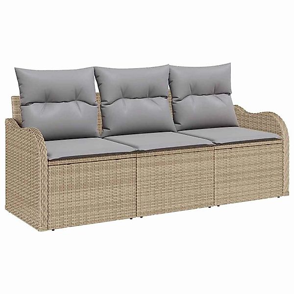 vidaXL Garten-Sofa-Set mit Kissen 3-Tlg Beige Poly Rattan 3345560 günstig online kaufen