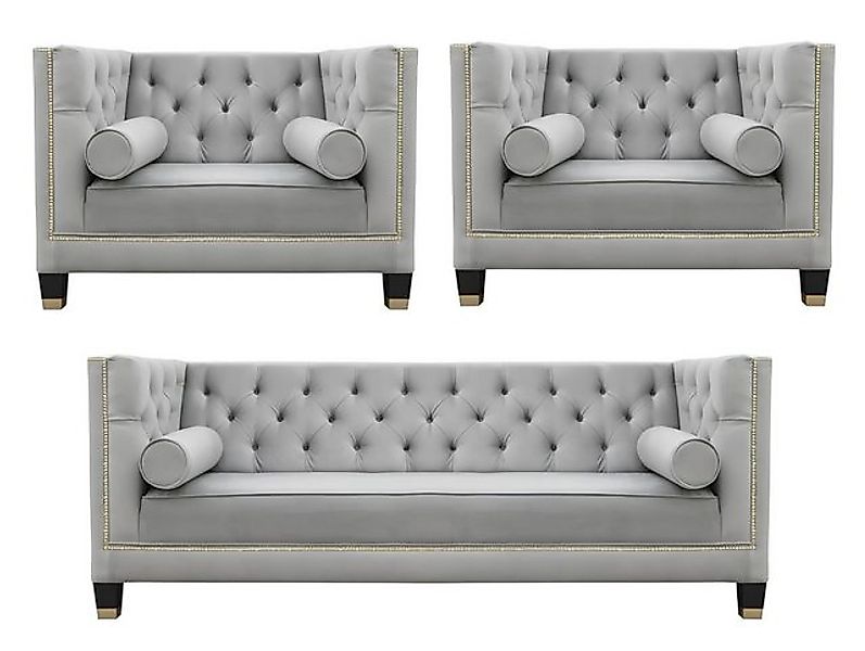 Xlmoebel Sofa Neue luxuriöse Wohnzimmer-Sitzgruppe in Grau mit Chesterfield günstig online kaufen