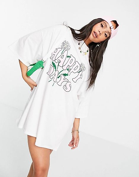 Skinnydip – T-Shirt mit „Happy Days“-Aufdruck in Weiß günstig online kaufen