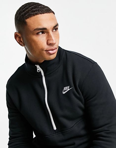 Nike – Club – Fleece-Sweatshirt in Schwarz mit halbem Reißverschluss günstig online kaufen