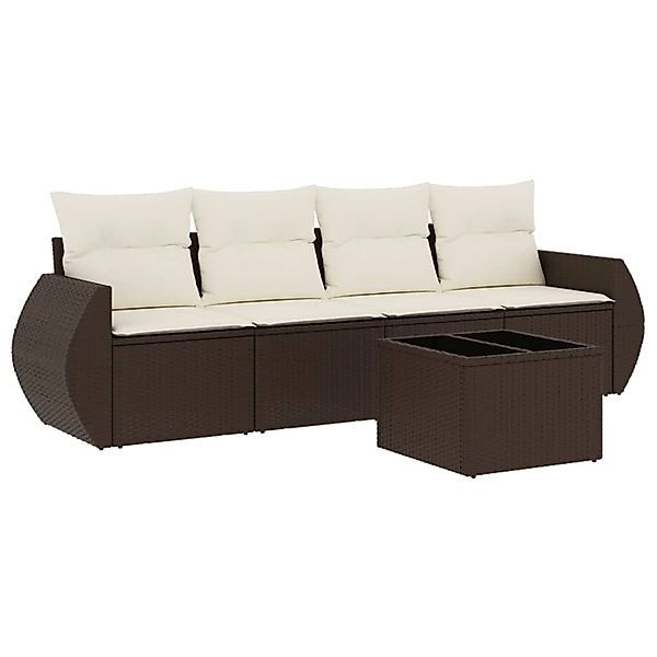 vidaXL 5-Tlg Garten-Sofagarnitur mit Kissen Braun Poly Rattan 3221092 günstig online kaufen