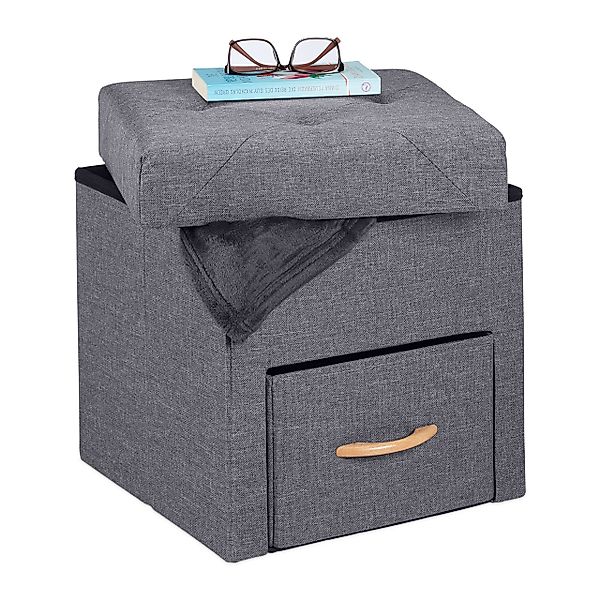relaxdays Stauraumhocker Grauer Sitzhocker mit Stauraum günstig online kaufen