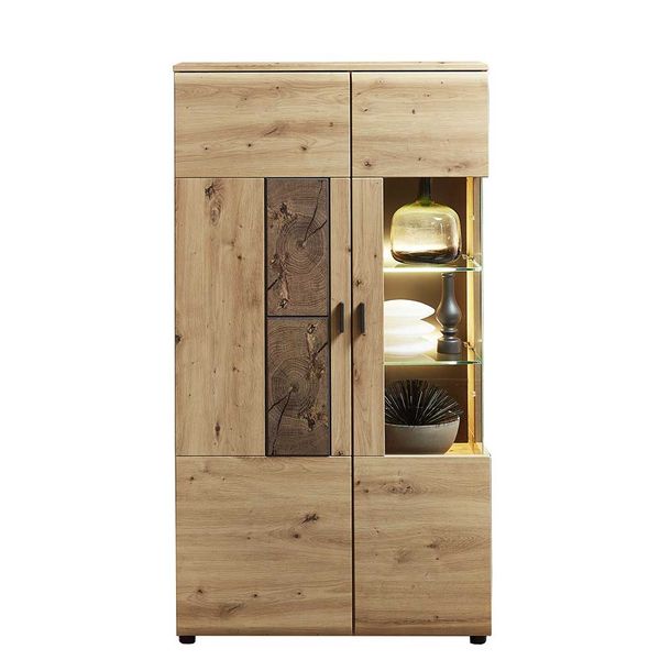 Schrankwand in Wildeiche Hirnholz Optik 270 cm breit (dreiteilig) günstig online kaufen