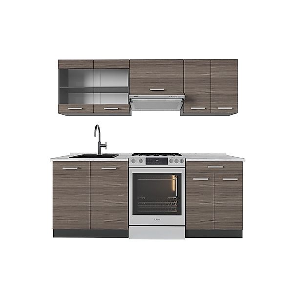 Vicco R-Line Küchenzeile Edelgrau/Anthrazit 200 cm AP Marmor ohne E-Geräte günstig online kaufen