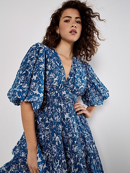 Apricot Druckkleid Gestuftes Midikleid, mit Rosenmuster günstig online kaufen