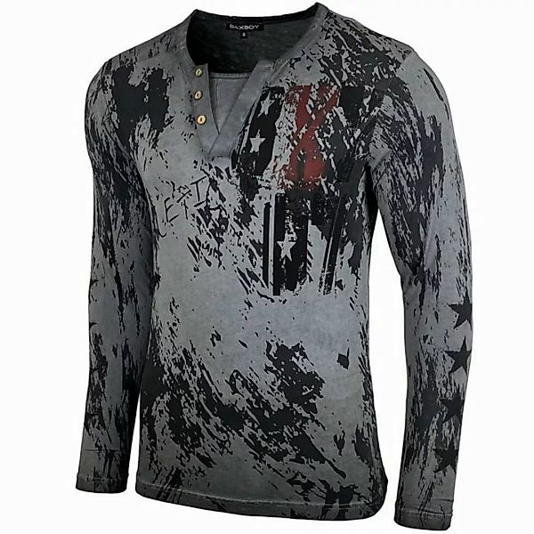 Baxboy Longshirt Langarmshirt mit trendigem All-Over Logo-Print mit Knopfle günstig online kaufen