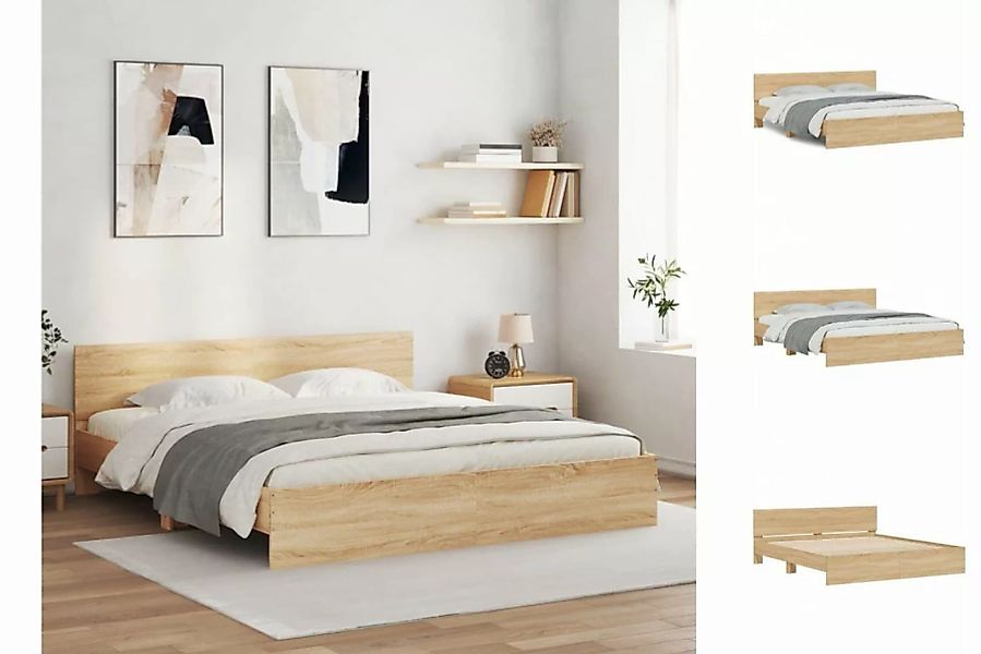 vidaXL Bettgestell Bettgestell mit Kopfteil Sonoma-Eiche 160x200 cm Bett Be günstig online kaufen
