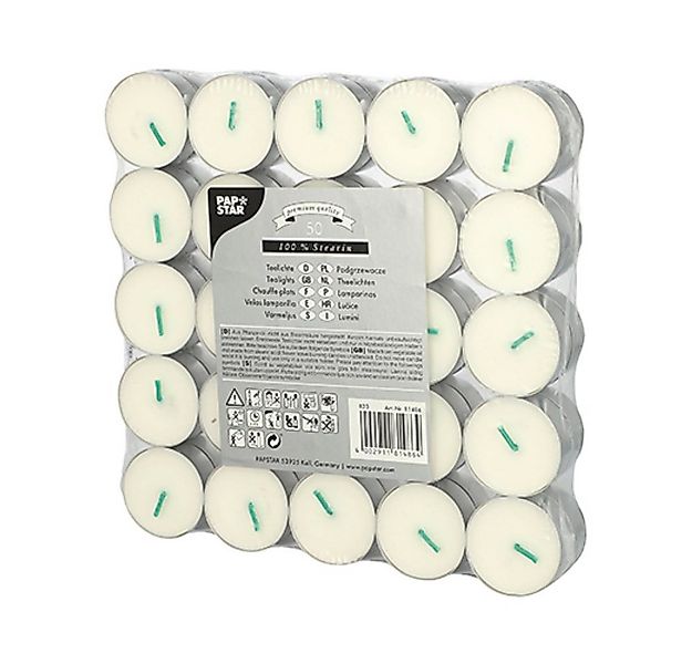 PAPSTAR Teelicht 50 Teelichte Ø 37,2 mm · 15,5 mm weiss aus 100 % Stearin günstig online kaufen