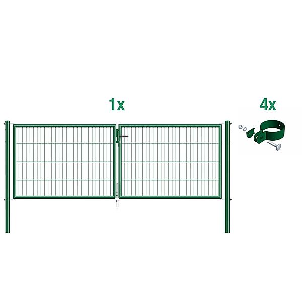 Metallzaun Doppeltor für Einstabmatte Grün z. Einbetonieren 299 cm x 125 cm günstig online kaufen
