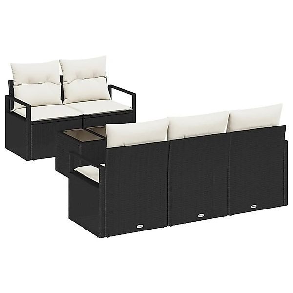 vidaXL Sofa Set mit Kissen 6-Tlg Schwarz und Creme Poly-Rattan 3346257 günstig online kaufen