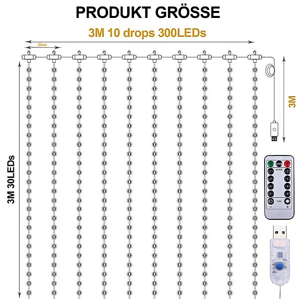 Jibenhome LED-Lichterkette USB LED Lichtervorhang 100/200/300 günstig online kaufen