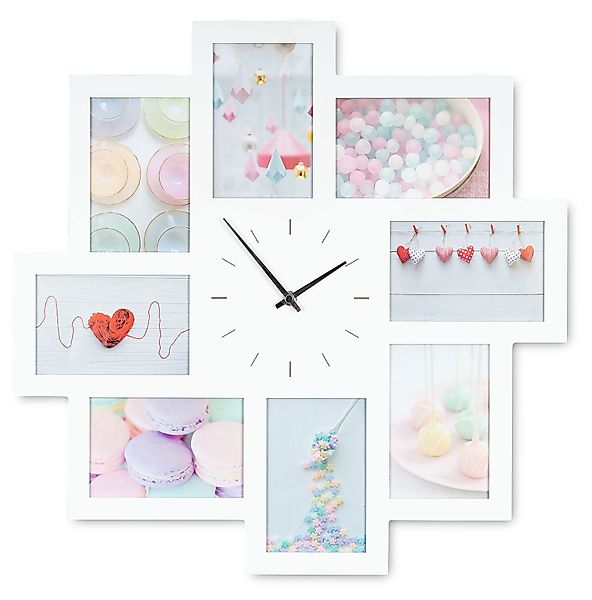 Levandeo® Bilderrahmen Collage, Wanduhr Weiß 52x52cm günstig online kaufen