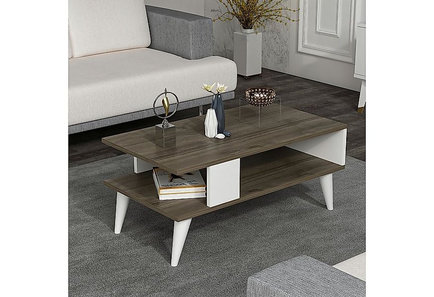 en.casa Couchtisch, »Lycksele« Wohnzimmertisch 40x90x45cm Walnuss-Optik/Wei günstig online kaufen