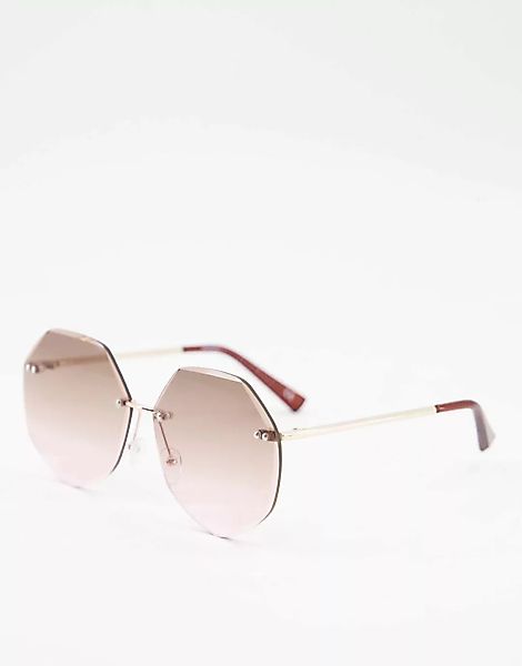 ASOS DESIGN – Randlose, abgeschrägte Oversize-Sonnenbrille mit rosa Gläsern günstig online kaufen