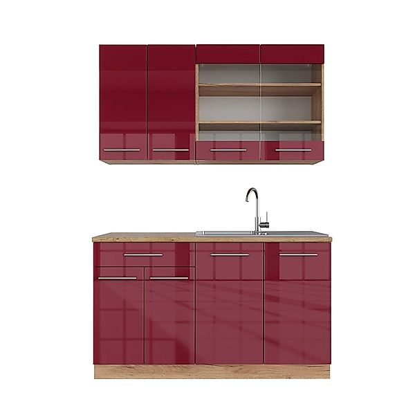 Vicco Fame-Line Singleküche Bordeaux Hochglanz/Goldkraft Eiche 140 cm ohne günstig online kaufen