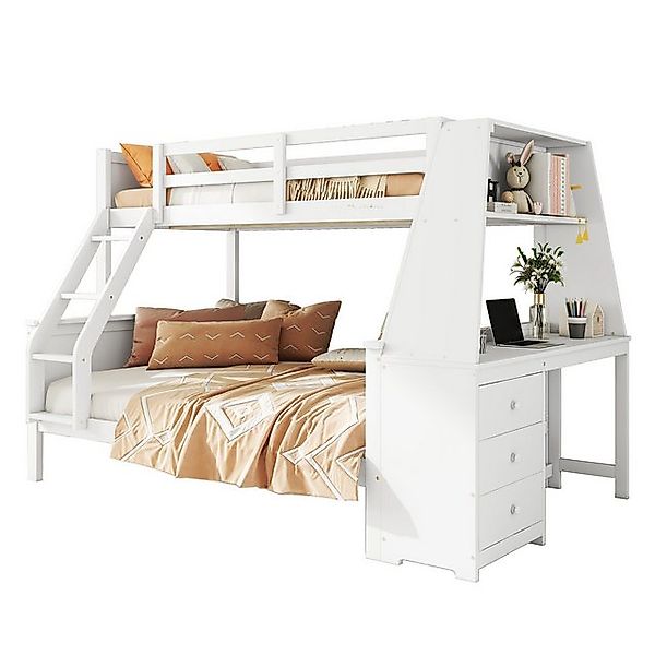 Flieks Etagenbett, Holzbett Kinderbett 90x200cm/140x200cm mit Schreibtisch günstig online kaufen
