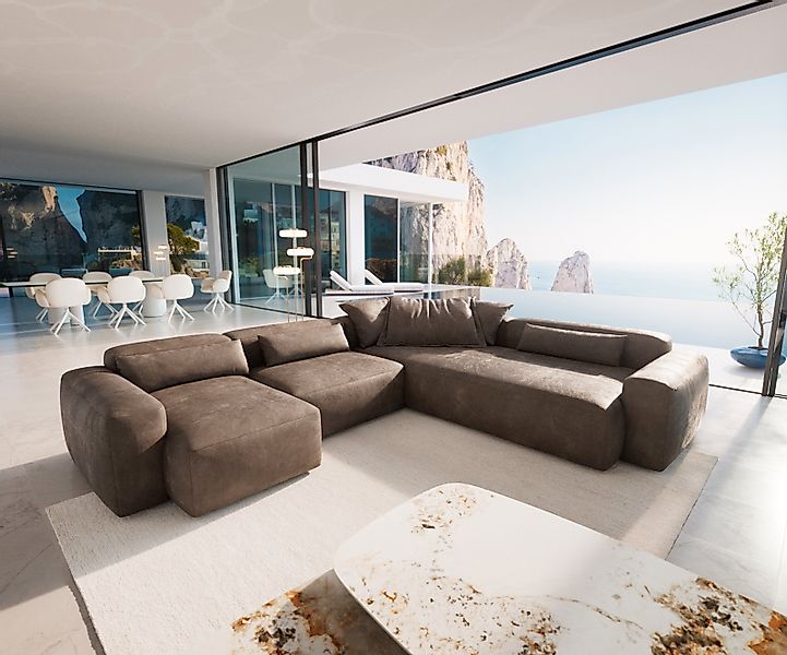 Wohnlandschaft Freestyle Pure 360x290 cm Mikrofaser Taupe Vintage günstig online kaufen