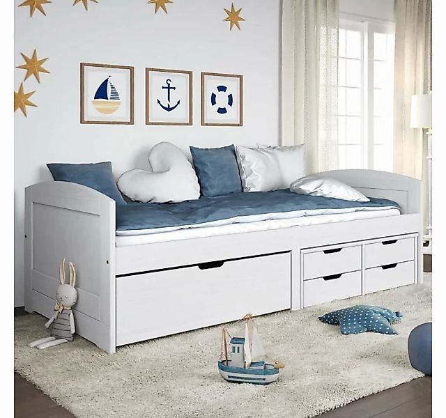 vidaXL Bett Tagesbett mit 5 Schubladen IRUN Weiß 90x200cm Massivholz Kiefer günstig online kaufen