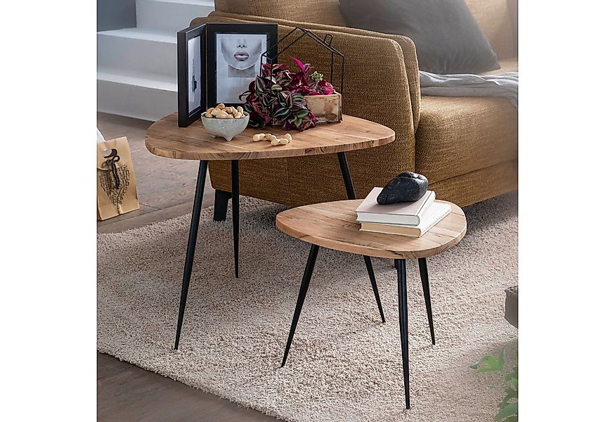 FINEBUY Satztisch FB54893 Massiv 2er Set Beistelltisch Tisch Holz Metall Co günstig online kaufen