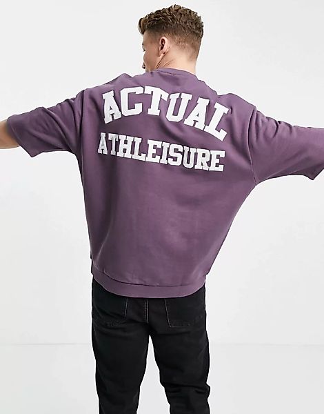 ASOS Actual – Kurzärmliges Sweatshirt mit Logoapplikation in Lila günstig online kaufen