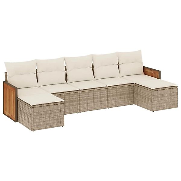 vidaXL 7-Tlg Garten-Sofagarnitur mit Kissen Beige Poly Rattan 3260315 günstig online kaufen