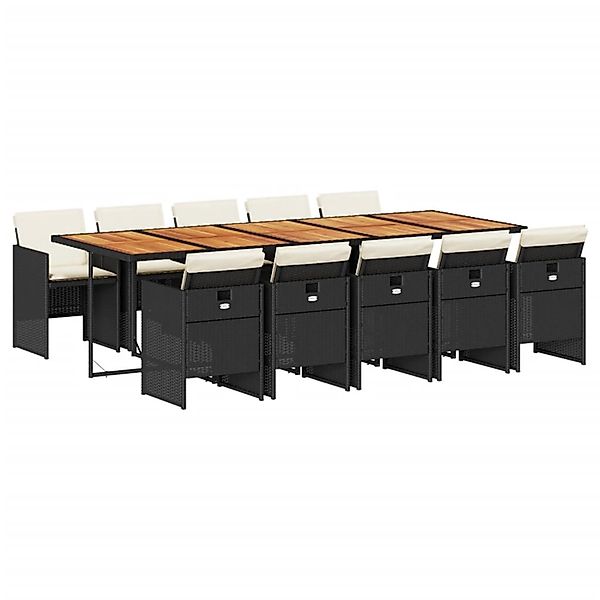 vidaXL 11-Tlg Garten-Essgruppe mit Kissen Schwarz Poly Rattan 3210579 günstig online kaufen