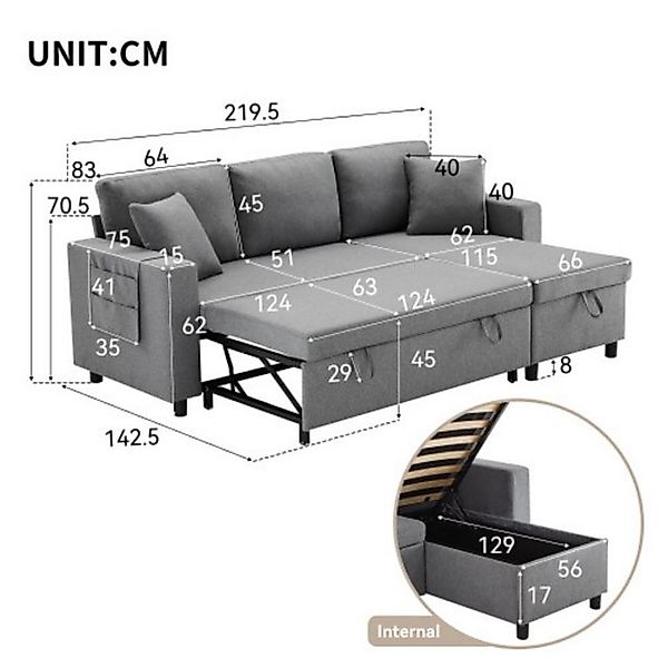 Ulife Schlafsofa Modernes L-Sofa mit Schlaffunktion, Chaiselongue mit Staur günstig online kaufen