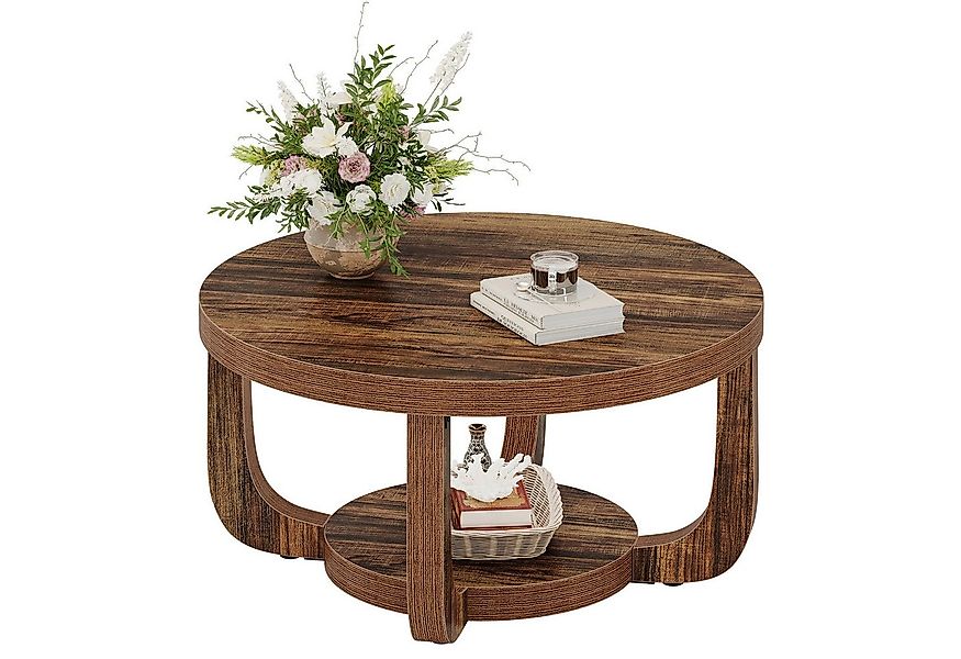 Tribesigns Couchtisch 2-stufiger runder Couchtisch mit Stauraum, Industrial günstig online kaufen
