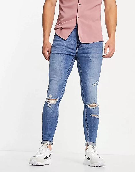ASOS DESIGN – Hautenge Jeans mit Power-Stretch und Zierrissen in mittlerer günstig online kaufen