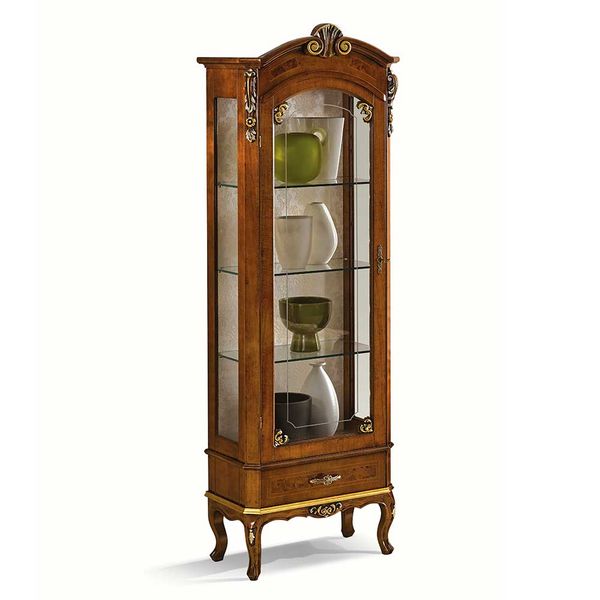 Esszimmer Vitrinenschrank in Nussbaumfarben Glasböden günstig online kaufen