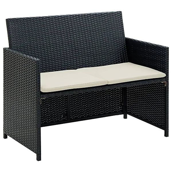 vidaXL 2-Sitzer-Gartensofa mit Polstern Schwarz Poly Rattan 43910 günstig online kaufen