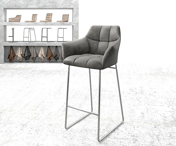 Barstuhl Yulo-Flex Vintage Grau Kufengestell Edelstahl günstig online kaufen