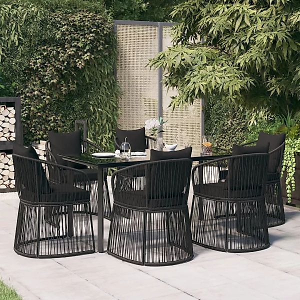 Vidaxl 7-tlg. Garten-essgruppe Mit Kissen Schwarz Pvc-rattan günstig online kaufen