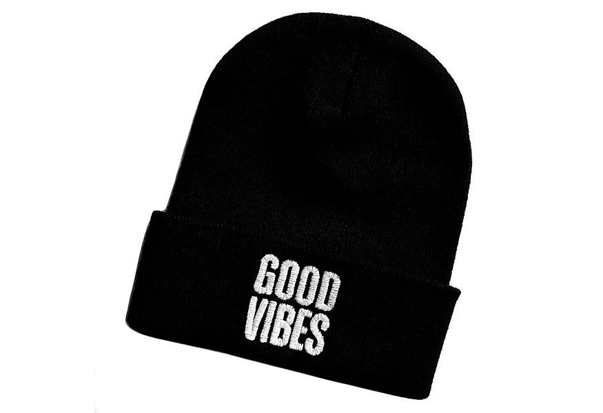 Schnoschi Strickmütze Wintermütze Good Vibes Beanie Mütze bestickt Spruch S günstig online kaufen