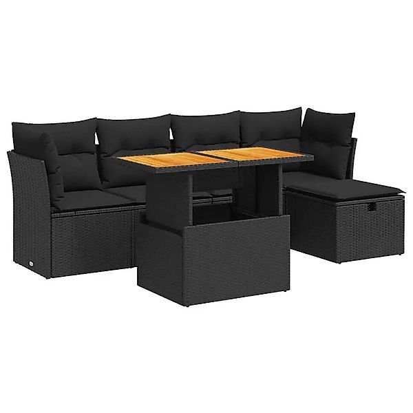 vidaXL 6-Tlg Garten-Sofagarnitur mit Kissen Schwarz Poly Rattan 3327965 günstig online kaufen