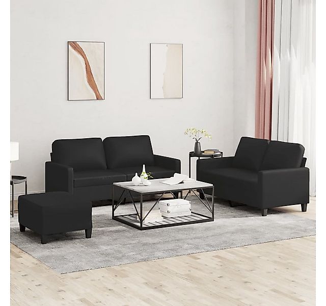 vidaXL Sofa Sofagarnitur mit Kissen Kunstleder, Standard + Fußhocker, Schwa günstig online kaufen