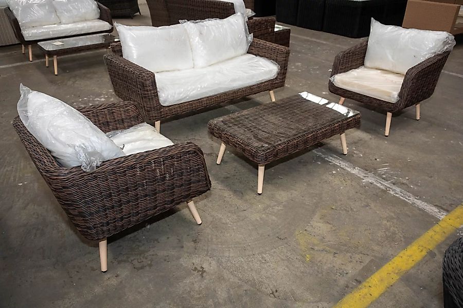 #HBM 2992: Sofa Kiruna & 2x Sessel Skara + Tisch 100x60 5mm-braun-meliert günstig online kaufen