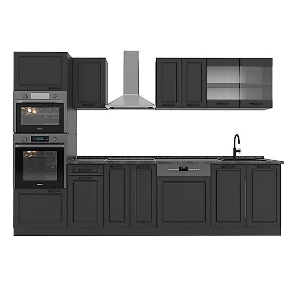 Vicco R-Line Küchenzeile Anthrazit Landhaus/Anthrazit 300 cm mit Hochschran günstig online kaufen