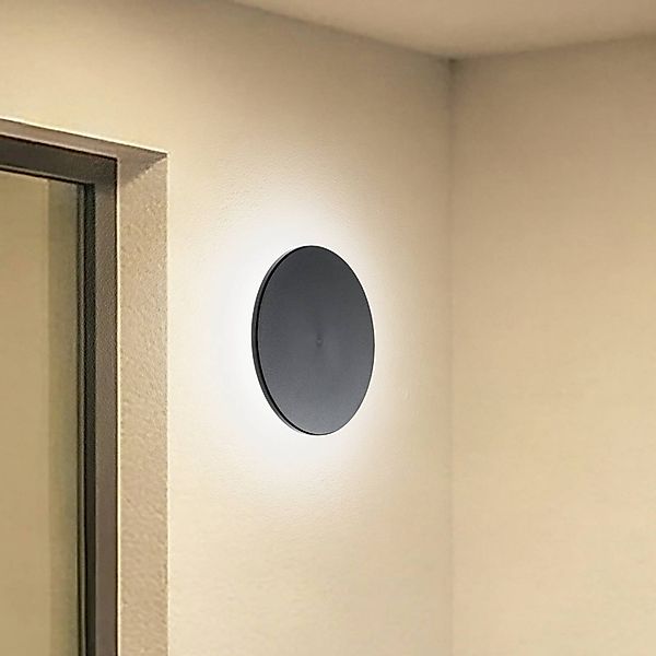 LED-Wandleuchte Disk, Ø 25cm, schwarz, Kunststoff, IP65, CCT günstig online kaufen